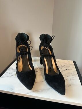 Ivanka Trump "Kellsee" Black Suede Lace-Up Block Heel Pumps